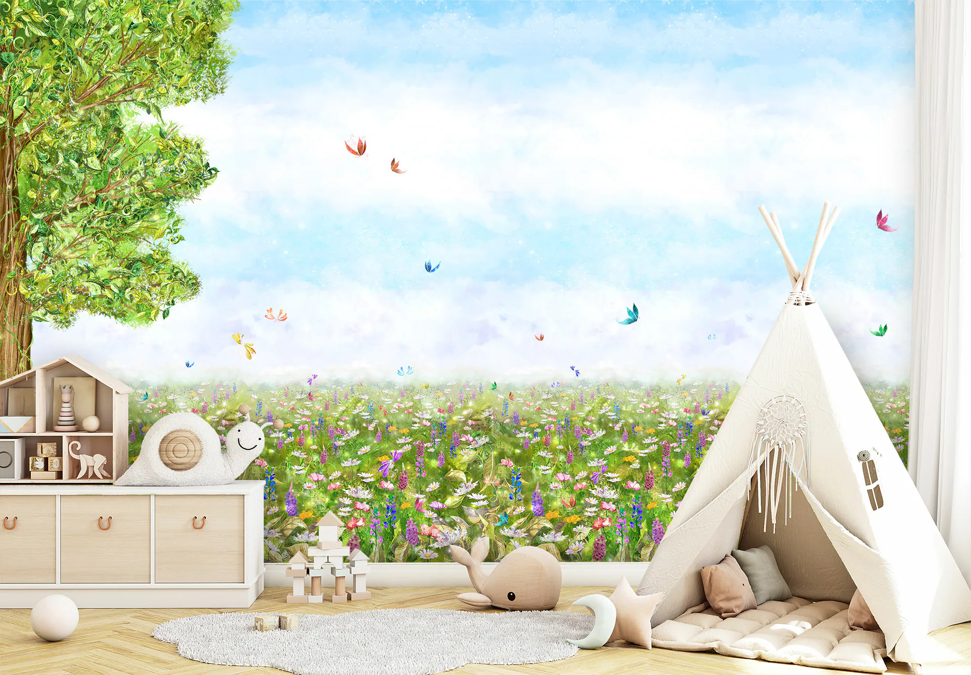 fototapeta dziecięca kwietna łąka - wizualizacja