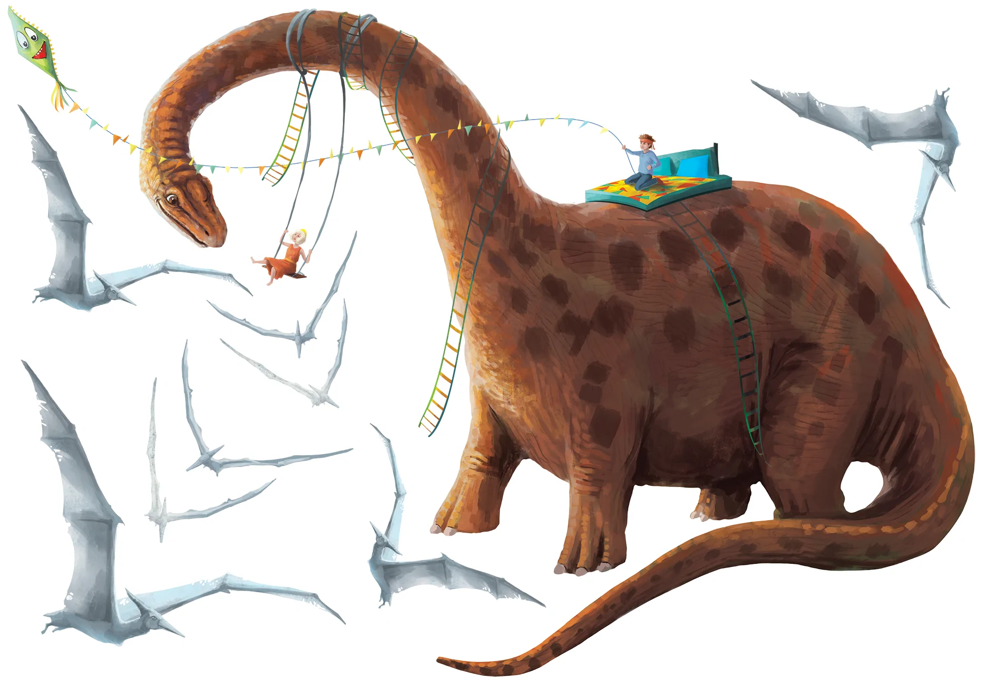 naklejka z dinozaurem - huśtawką