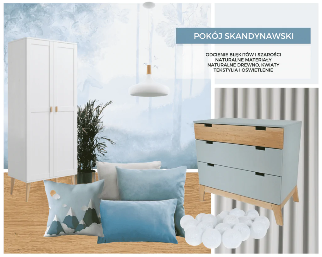 pokój w stylu skandynawskim - moodboard
