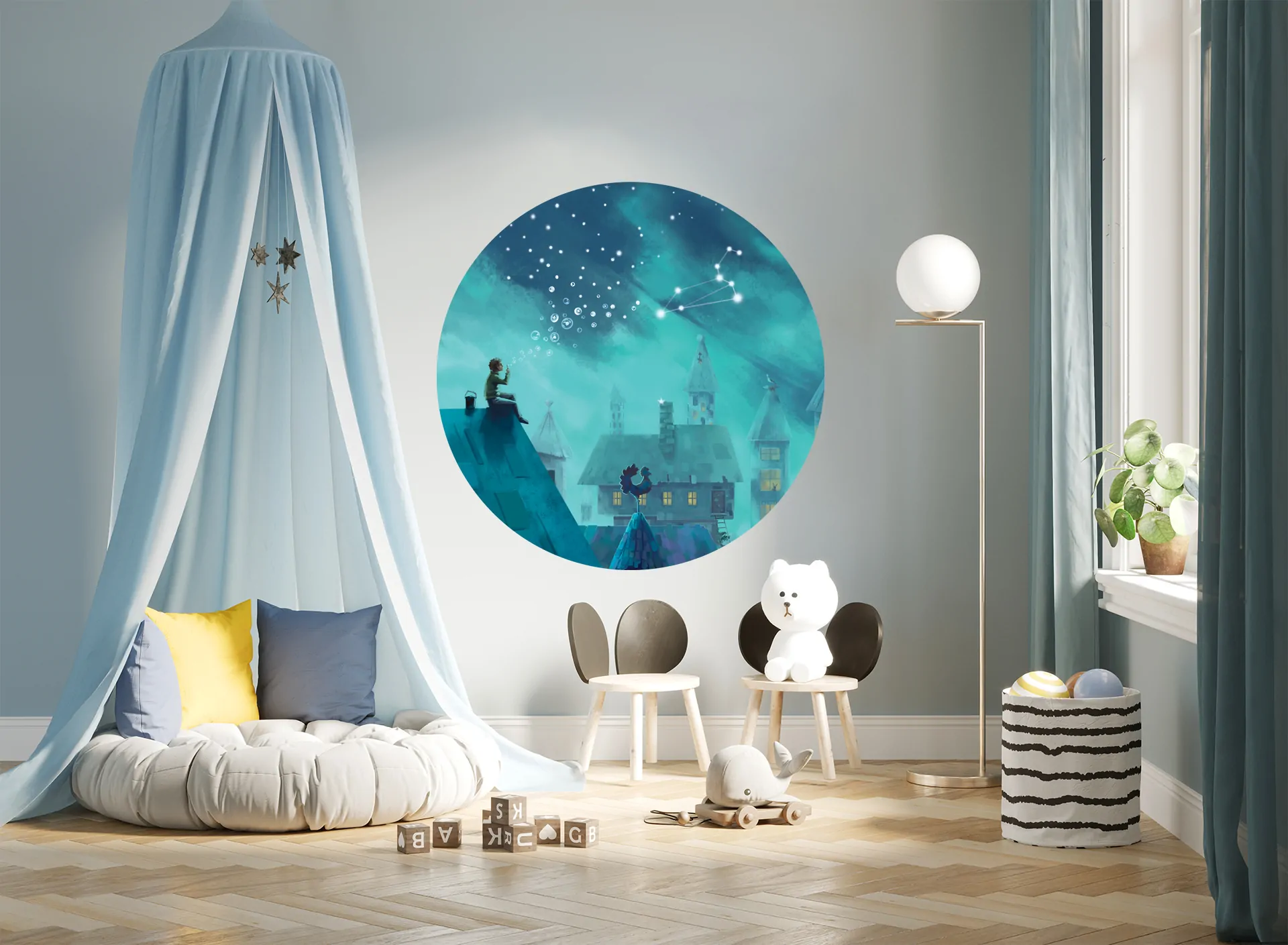 okrągła naklejka nocowanie