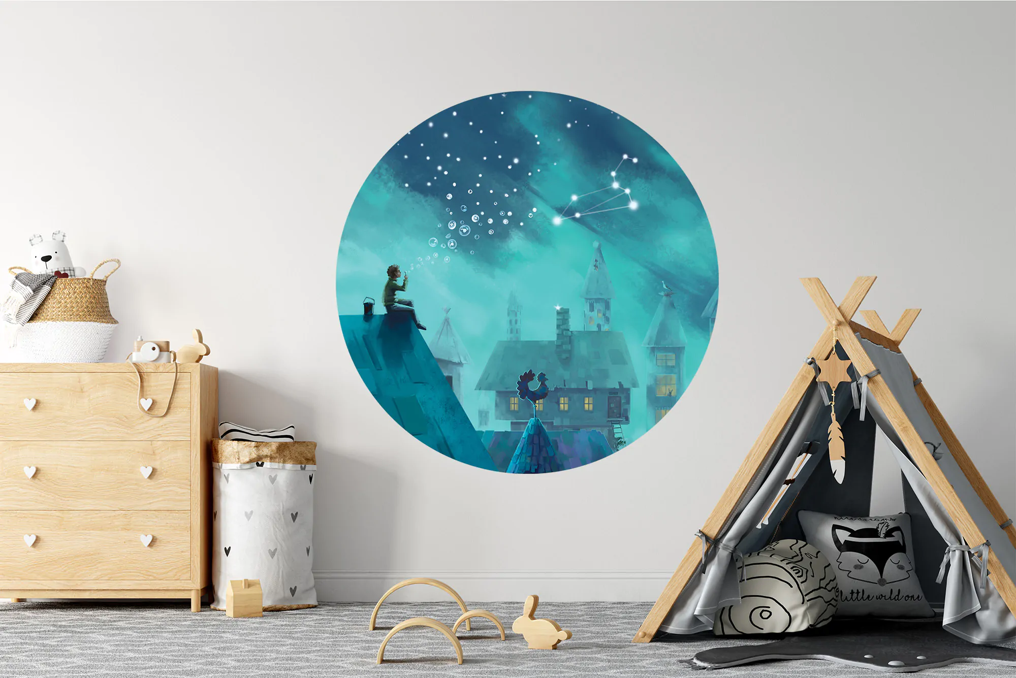 okrągła naklejka nocowanie