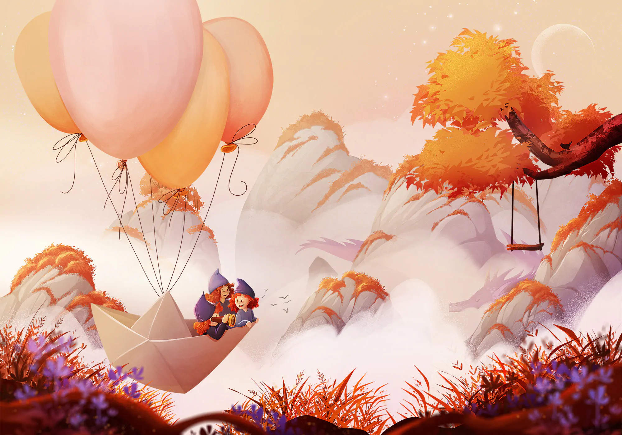 zwiedzam swiat - tapeta dziecięca - wariant z łódką