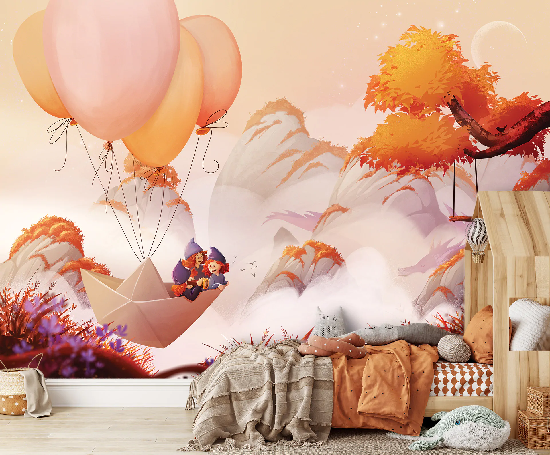 zwiedzam swiat - tapeta dziecięca - wizualizacja - wariant z łódką